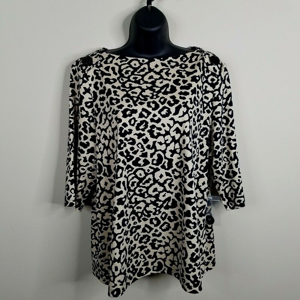 Westbound Petites Womens Animal Print Shirt Size PXL Tan Black Button New
